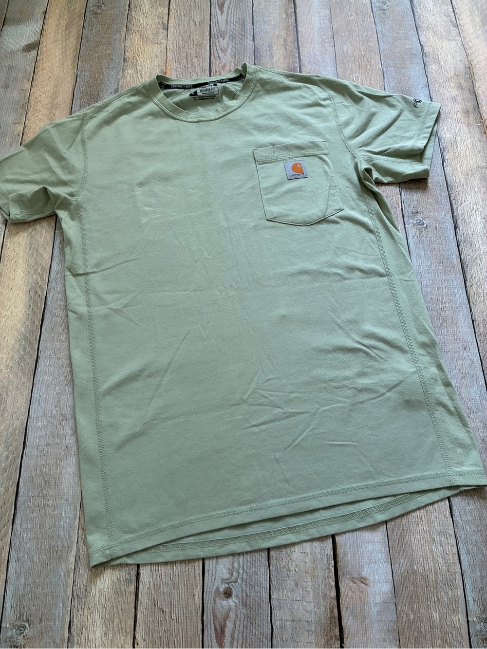 Carhartt Force T-Shirt Men's S Green Relaxed Fit Pocket Tee Durable Performance